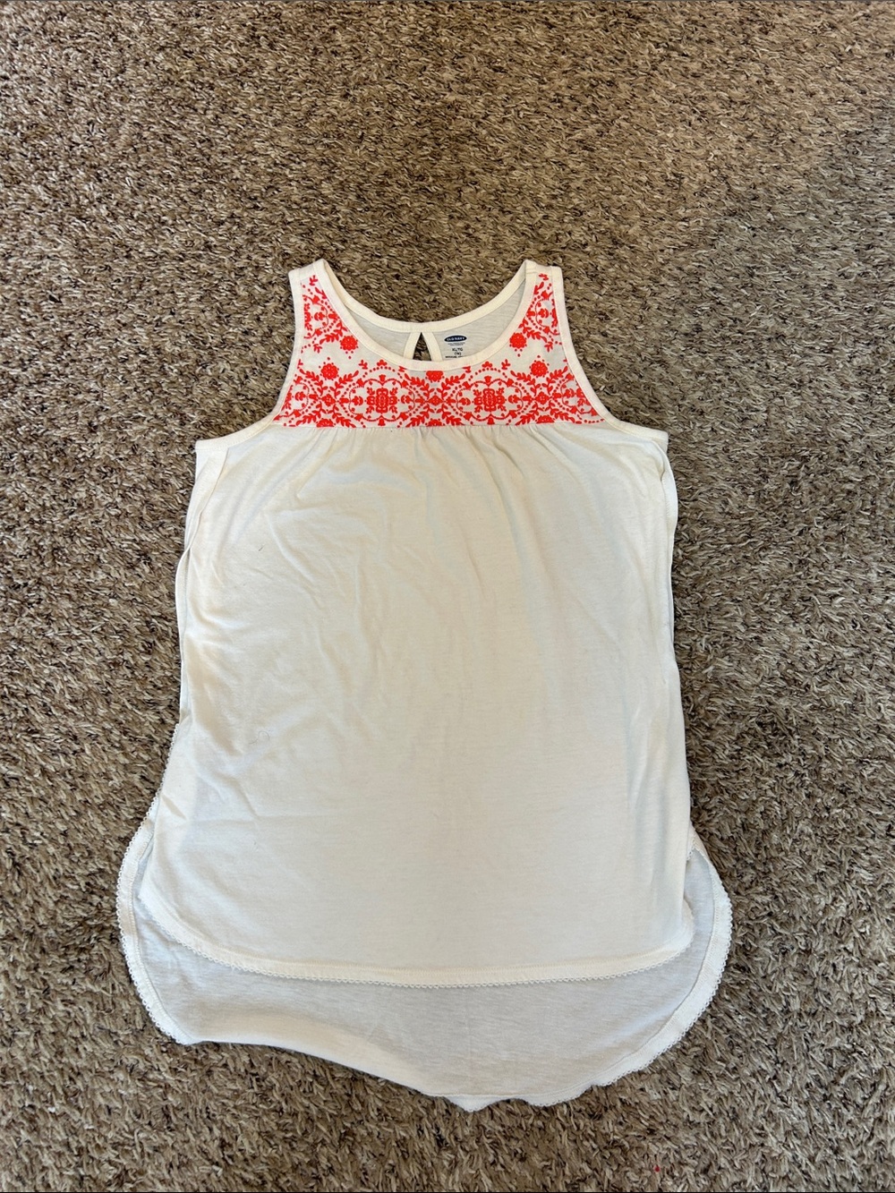 Old Navy White Tank with Red Embroidered Yoke